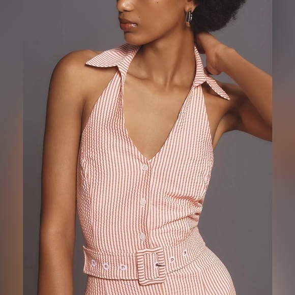 Anthropologie Maeve Halter Button-Front Romper - Picture 4 of 8